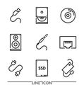 Computer Hardware Icons; PC Upgrading thin line vector