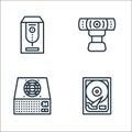 computer hardware line icons. linear set. quality vector line set such as hard drive device, power supply, webcam