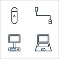 computer hardware line icons. linear set. quality vector line set such as computer, monitor, usb cable Royalty Free Stock Photo