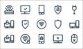 Computer hardware line icons. linear set. quality vector line set such as mouse, lock, unlocked, error, lock, locked, protect,