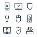Computer hardware line icons. linear set. quality vector line set such as wifi, protection, unlocked, lock, mouse, cable, protect Royalty Free Stock Photo