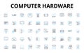 Computer hardware linear icons set. Motherboard, Processor, Graphics, Memory, Storage, Power, Cooling vector symbols and