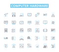 Computer hardware linear icons set. Motherboard, Processor, Graphics, Memory, Storage, Power, Cooling line vector and