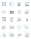 Computer hardware linear icons set. Processor, Graphics, Memory, Motherboard, HDD, SSD, Power line vector and concept