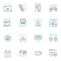 Computer hardware linear icons set. Processor, Graphics, Memory, Motherboard, HDD, SSD, Power line vector and concept