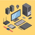 Computer, hardware and modern digital equipment technique vector illustration isometric. Royalty Free Stock Photo