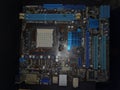 Computer Hardware. Motherboard, A close-up microchip with many electrical components placed on the Board Royalty Free Stock Photo