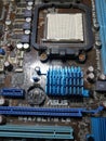 Computer Hardware. Motherboard, A close-up microchip with many electrical components placed on the Board Royalty Free Stock Photo