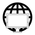 Computer hardware screen with global sphere symbol in black and white