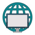 Computer hardware screen with global sphere symbol