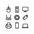 Computer Hardware and Technology Solid Icons Set Royalty Free Stock Photo