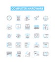 Computer hardware vector line icons set. Computer, Hardware, Monitor, Keyboard, Mouse, CPU, RAM illustration outline Royalty Free Stock Photo