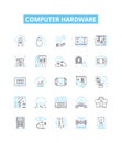 Computer hardware vector line icons set. Computer, Hardware, Monitor, Keyboard, Mouse, CPU, RAM illustration outline Royalty Free Stock Photo