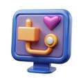 Computer Health Monitoring 3D Icon Representing System Performance and Security Protection Analysis
