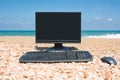 Computer, holiday concept, beach office Royalty Free Stock Photo