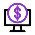 Computer icon. computer with money. outline vector icon. can use for, icon design element,ui, web, mobile Royalty Free Stock Photo
