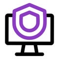 Computer icon. computer with security shield. outline vector icon. can use for, icon design element,ui, web, mobile Royalty Free Stock Photo