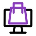 Computer icon. computer with shoping bag. outline vector icon. can use for, icon design element,ui, web, mobile