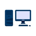 Computer icon in flat style. Monitor, system unit, mouse, keyboard. Org appliances. Vector stock illustration Royalty Free Stock Photo