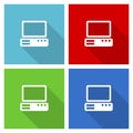 Computer icon set, flat design vector illustration in eps 10 for webdesign and mobile applications in four color options Royalty Free Stock Photo