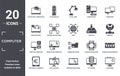 computer icon set. include creative elements as laptop with a graduation cap, computers, save file, connected folder data, data