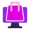 Computer icon. computer with shoping bag. flat design vector icon