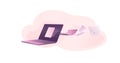 Computer icon with streaming paper sheets.