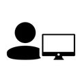 Computer icon vector male person user with computer monitor screen avatar in flat color in Glyph Pictogram Symbol