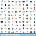 100 computer icons set, cartoon style