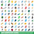 100 computer icons set, isometric 3d style