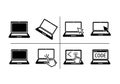 Computer icons showing laptops with cursors and coding symbol for web development and technology Royalty Free Stock Photo