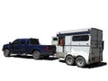 Iconic clipart of a blue pickup pulling a white horse trailer