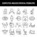 Computer-induced medical problems line icons set. Isolated vector element.