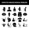Computer-induced medical problems line icons set. Isolated vector element.