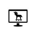 Computer infected with a malicious Trojan horse. Silhouette of a Trojan horse. Symbol of a computer virus. Solid black