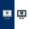 Computer, Internet, Lock, Security  Icons. Flat and Line Filled Icon Set Vector Blue Background Royalty Free Stock Photo