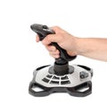Computer joystick with hand isolated on white Royalty Free Stock Photo