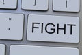 Modern computer keyboard with FIGHT button. 3D rendering