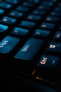 Computer keyboard keys closeup highlighted Royalty Free Stock Photo