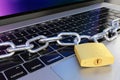 Computer keyboard locked with padlock and chain - security Royalty Free Stock Photo