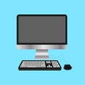 Computer, keyboard, mouse with blue background. Mockups. vector illustration elements Royalty Free Stock Photo