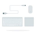 Computer keyboard, mouse pad, USB cable flat vector Royalty Free Stock Photo