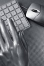 Computer keyboard mouse silver hand futuristic Royalty Free Stock Photo