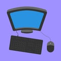 Computer with Keyboard Mouse vector icon. office working computer setup illustration Royalty Free Stock Photo