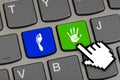 Printout of hand and foot on computer keys Royalty Free Stock Photo