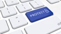 Computer keyboard with protect button for security concept Royalty Free Stock Photo