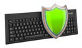 Computer keyboard with shield, 3D rendering Royalty Free Stock Photo