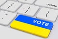 Computer Keyboard with Vote Button as Ukraine Flag. 3d Rendering Royalty Free Stock Photo
