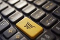 A Computer Keyboard with a Yellow shopping cart Button Created With Generative AI Technology Royalty Free Stock Photo