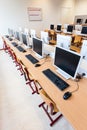 Computer lab with rows of computers in school Royalty Free Stock Photo